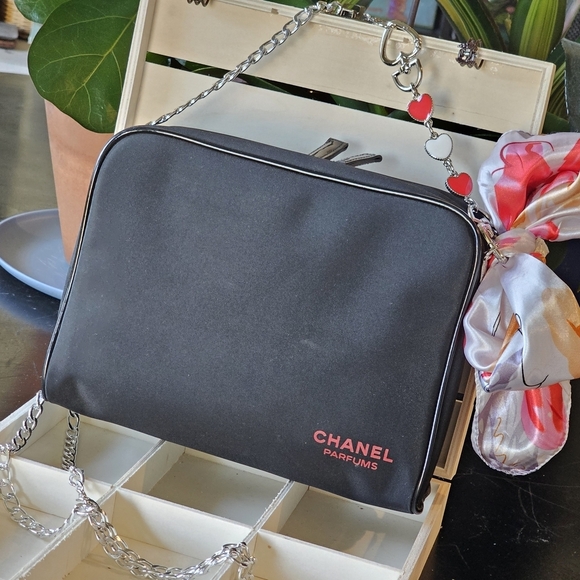 Chanel Black Travel Bag w/Chain Strap & Scarf Added - Picture 3 of 16